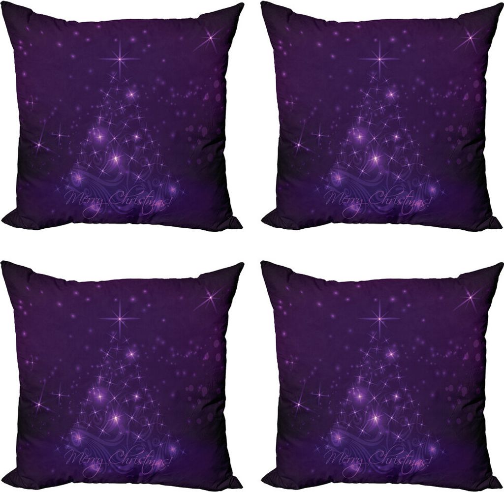 ABAKUHAUS Dunkelviolett Kissenbezug Set (4 Stück), Merry Christmas Text, Moderner Doppelseitiger Digitaldruck, 45 cm x 45 cm, Fuchsie