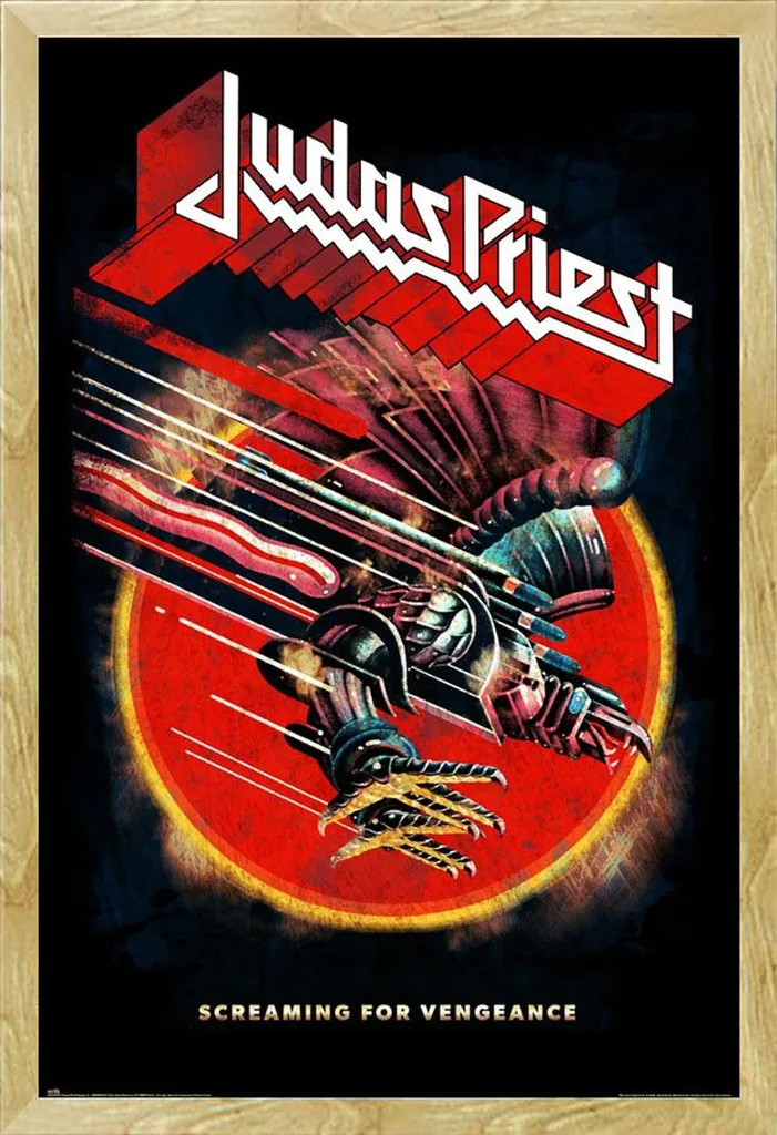 Cadre avec Poster Judas Priest Screaming for Vengeance, Finition Hêtre Chic