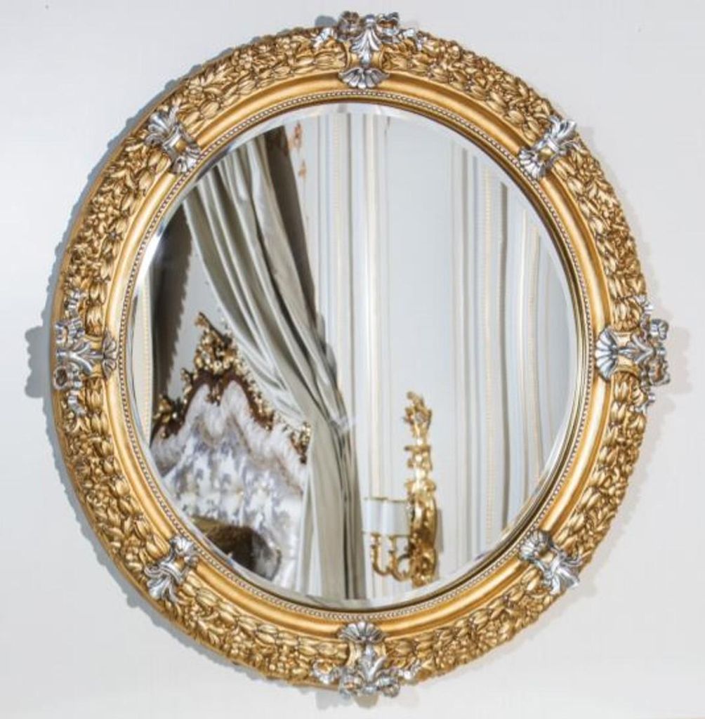 Casa Padrino Luxus Barock Spiegel Gold / Silber Ø 103 cm - Prunkvoller handgeschnitzter Wandspiegel im Barockstil - Luxus Qualität - Italy