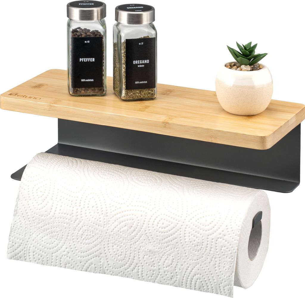 eluno Küchenrollenhalter mit Bambusablage zur Wandmontage - Produktbild 