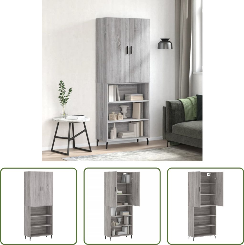 The Living Store Highboard Grau Sonoma 69,5x34x180 cm Holzwerkstoff