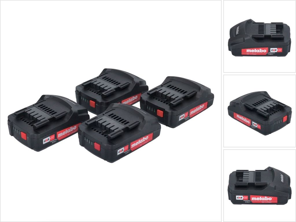 Metabo Akku Set 4x Li-Power Akkupack 18 V 2,0 Ah CAS Li-Ion Akku ( 4x 625596000 ) mit Ladestandsanzeige