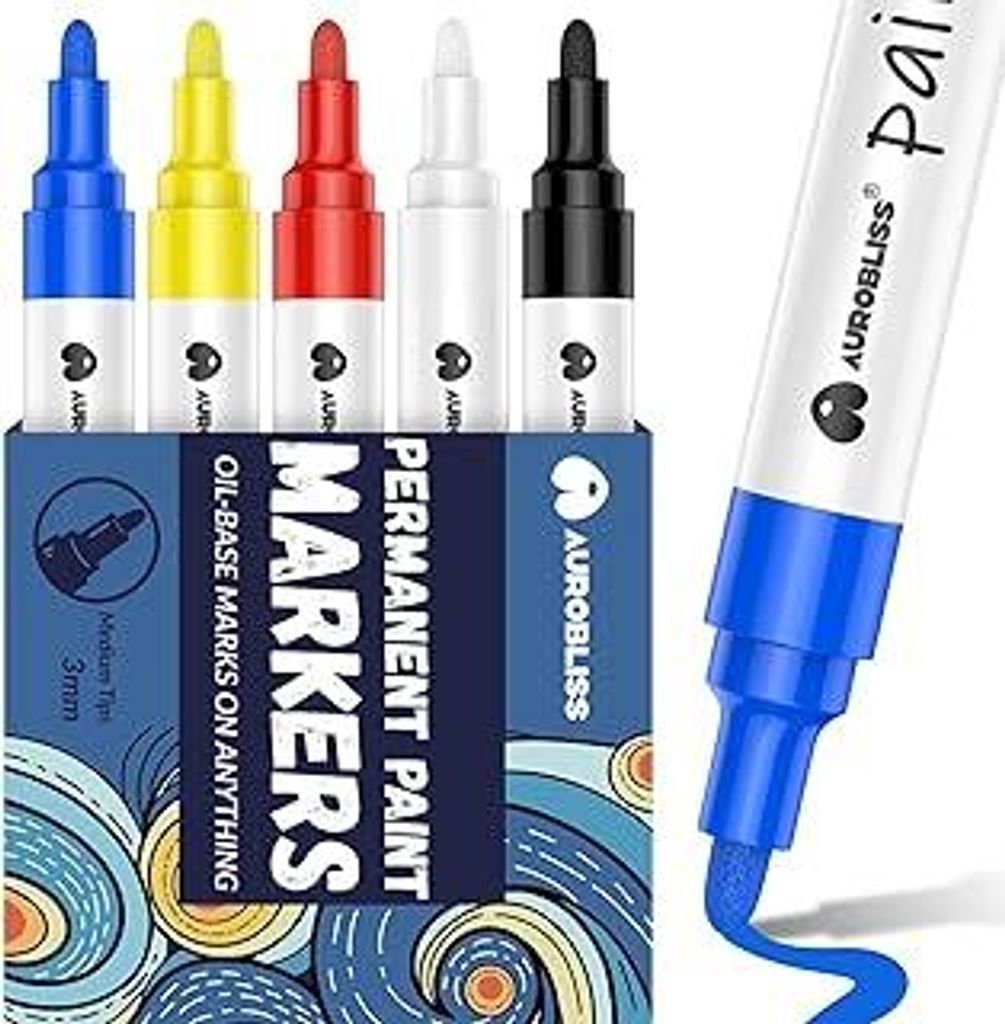 Permanent Marker Bunt 5 Lackstift, Wasserfeste Stifte für Glas, Kunststoff, Holz, Metall, Reifen, Steine Bemalen