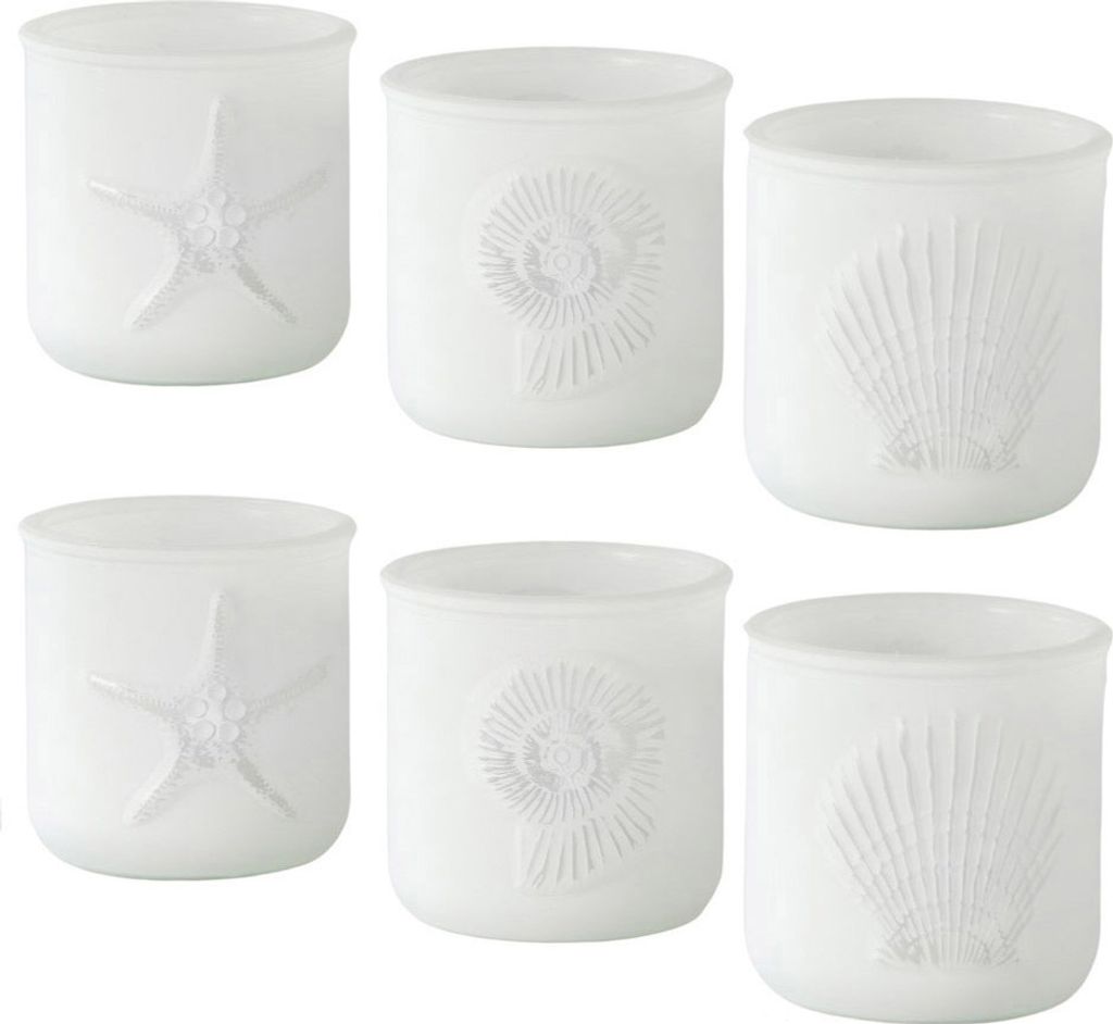 6tlg. Windlicht WHITE OCEAN weiß Seestern Muschel maritime Produktbild 