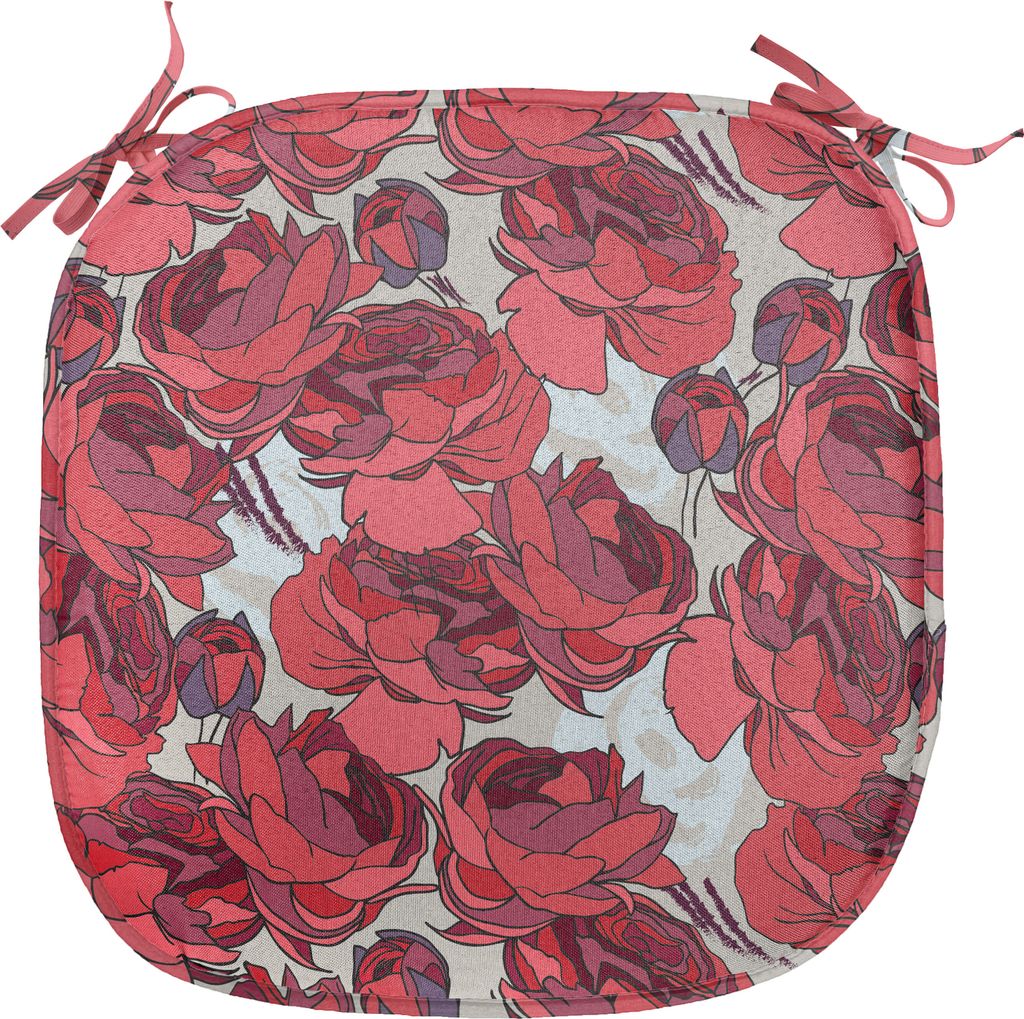 ABAKUHAUS Blumen Polster für Esszimmerstühle, Vibrierende Rose-Blumenstrauß, Dekoratives wasserfestes Kissen mit Riemen für Küchensitze, 40 cm...