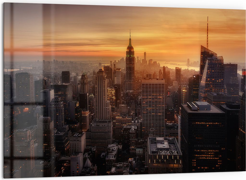 DEQORI Küchenrückwand Glas 60x40 cm 'Goldene Stadtsilhouette' Spritzschutz Bad Rückwand Küche