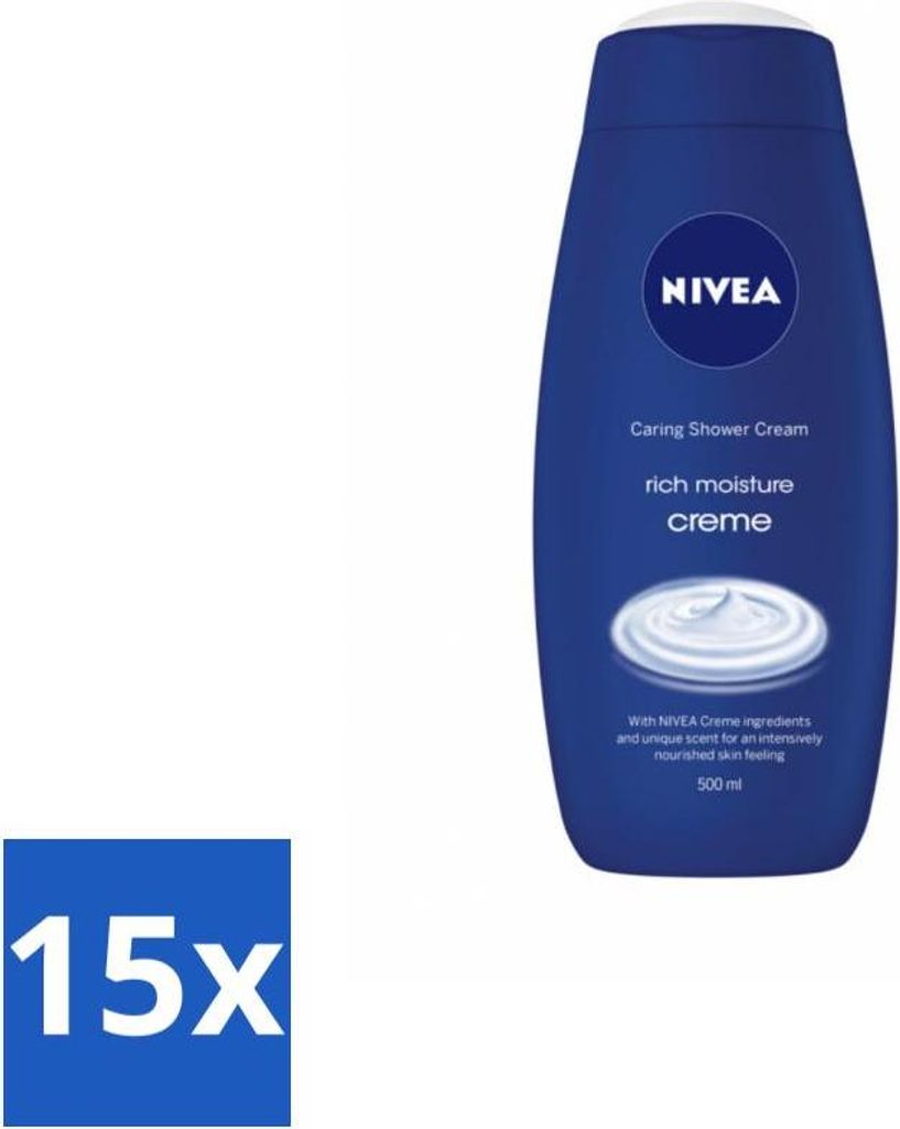 NIVEA - Duschcreme - Reichhaltige Feuchtigkeit - Pflegendes Hautgefühl - 500 ml - Vorteilspack - 15 Stücke