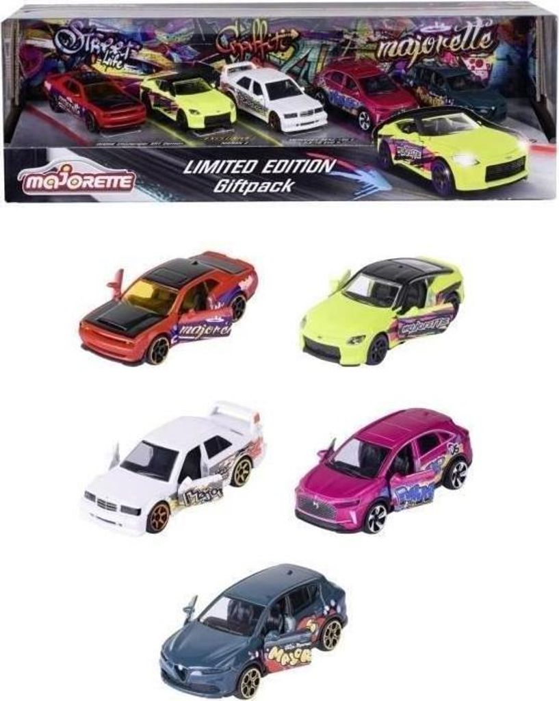 Majorette Giftpack SL 11 5er Set, Sammlerfahrzeuge, Limited Edition Graffitis, Maßstab 1/64, Öffnende Teile