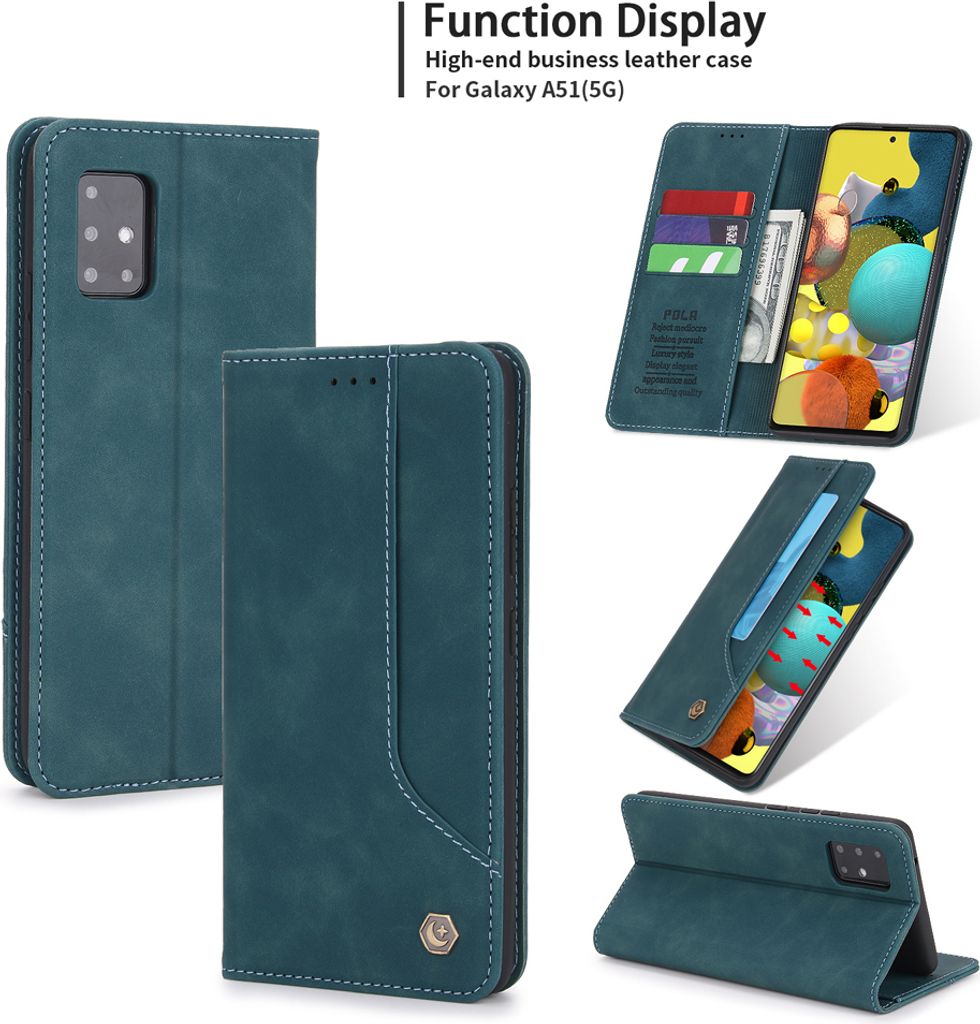 Galaxy A51 5G Hülle, LaimTop Retro Kunstledertasche Schutzhülle mit Kartenfach Standfunktion für Samsung Galaxy A51 5G Blau