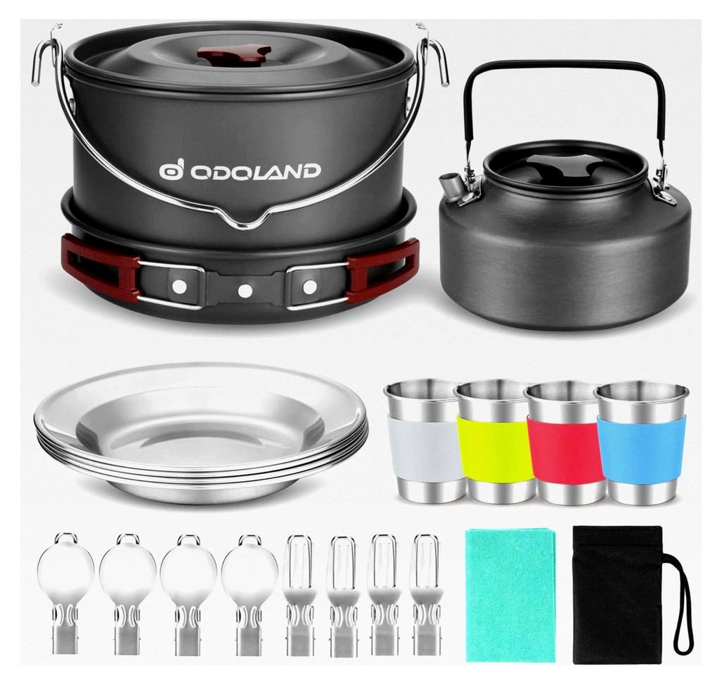 Camping Geschirr Set für Outdoor Kochen, Rucksacktourismus und Picknick