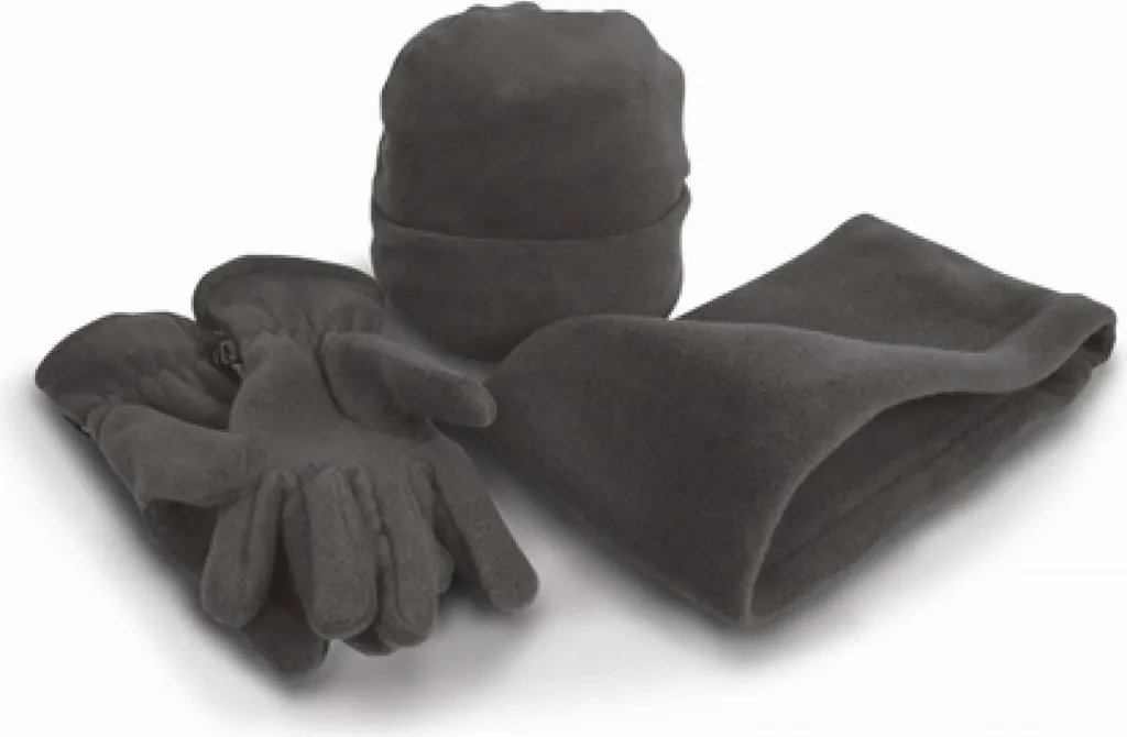 Result Winter Essentials R040X | Set invernale in pile: cappello, guanti, scaldacollo - Colore: Grigio antracite - Taglia: M
