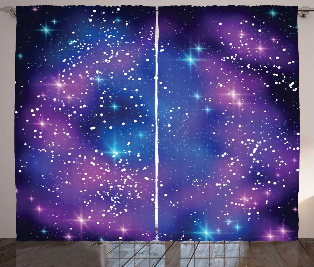 Rideau Grande Largeur 280x225cm pour Cacher le Vis-à-vis Motif Galaxie