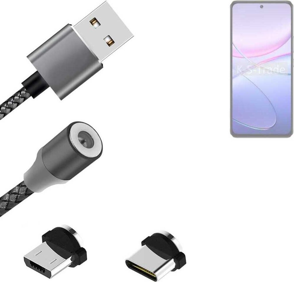 K-S-Trade Hochwertiges Magnet-Lade-kabel Sync-Kabel Daten-Kabel kompatibel mit Vivo V40 SE 4G mit USB-Typ-C-Anschluss und Micro-USB-Anschluss 2A bis