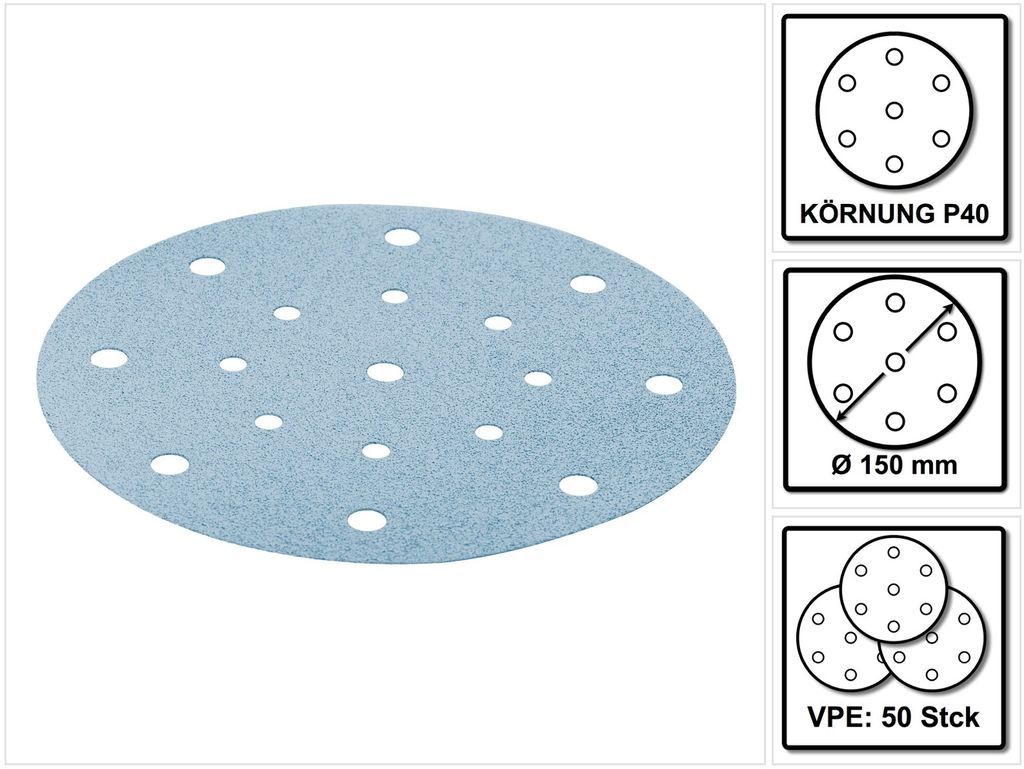 Festool StickFix Schleifscheiben D 150mm Exzenterschleifer RO ES ETS LEX WTS 150, Festool Schleifscheiben D 150 mm:STF D150/16 P40 GR/50 (496975)