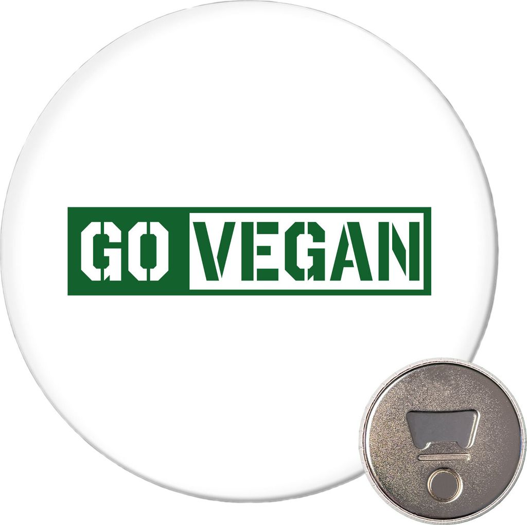 Huuraa Magnet Go Vegan Modern 59mm Kühlschrankmagnet rund Flaschenöffner Geschenkidee