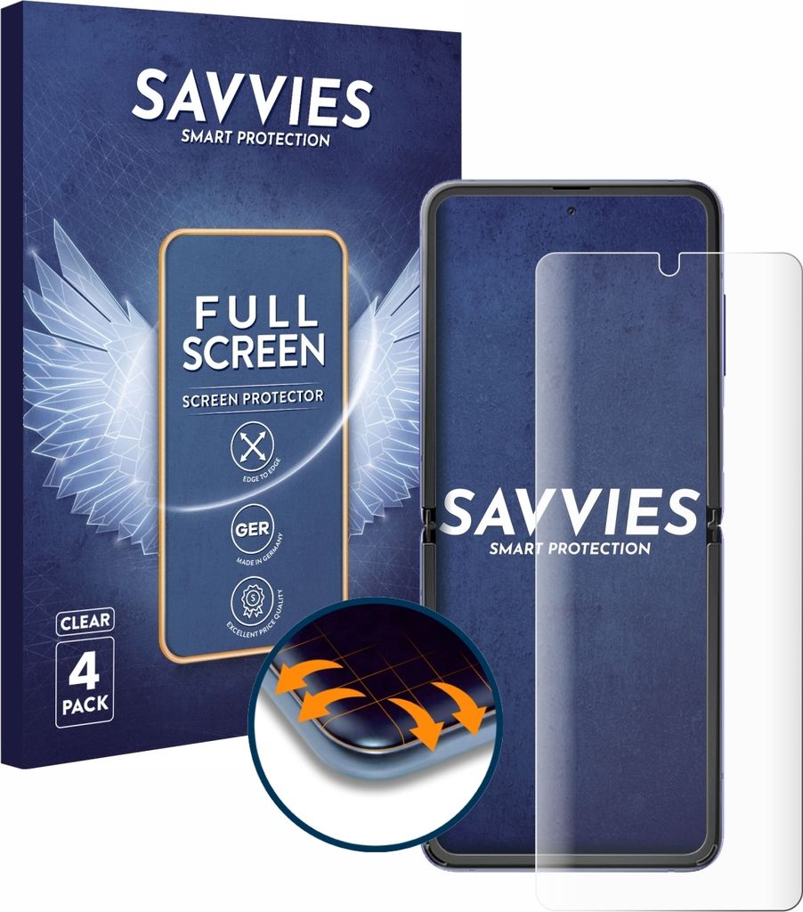 4x Savvies Fullscreen Schutzfolie für Samsung Galaxy Z Flip 5G Displayschutz Folie Fullcover Klar Transparent