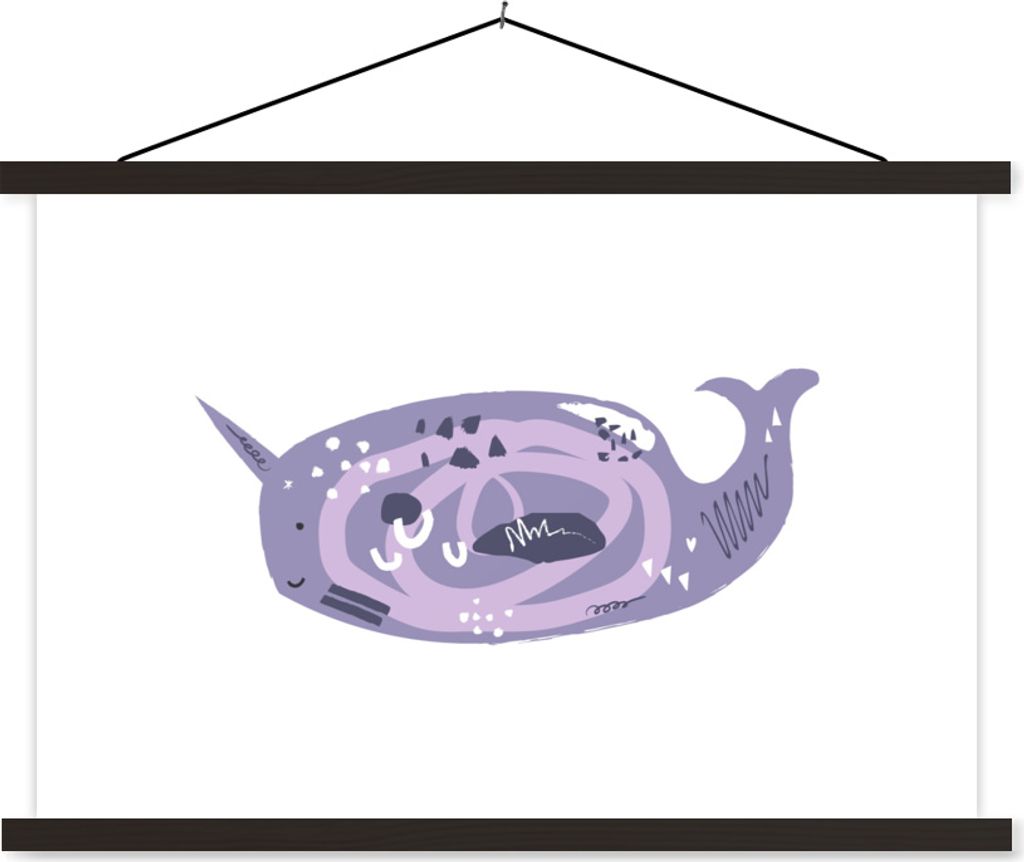 MuchoWow Textilposter Fische - Tiere - Lila - Aquarell 90x60 cm mit schwarzem Rahmen - Aufhängungssatz