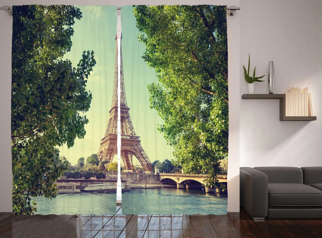 Rideau Paris Tour Eiffel Vert Amande avec crochets et boucles 280x225