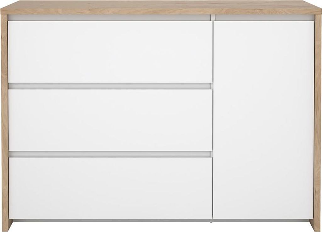 Next Kommode 1 Tür 3 Schubladen weiß Hochglanz.