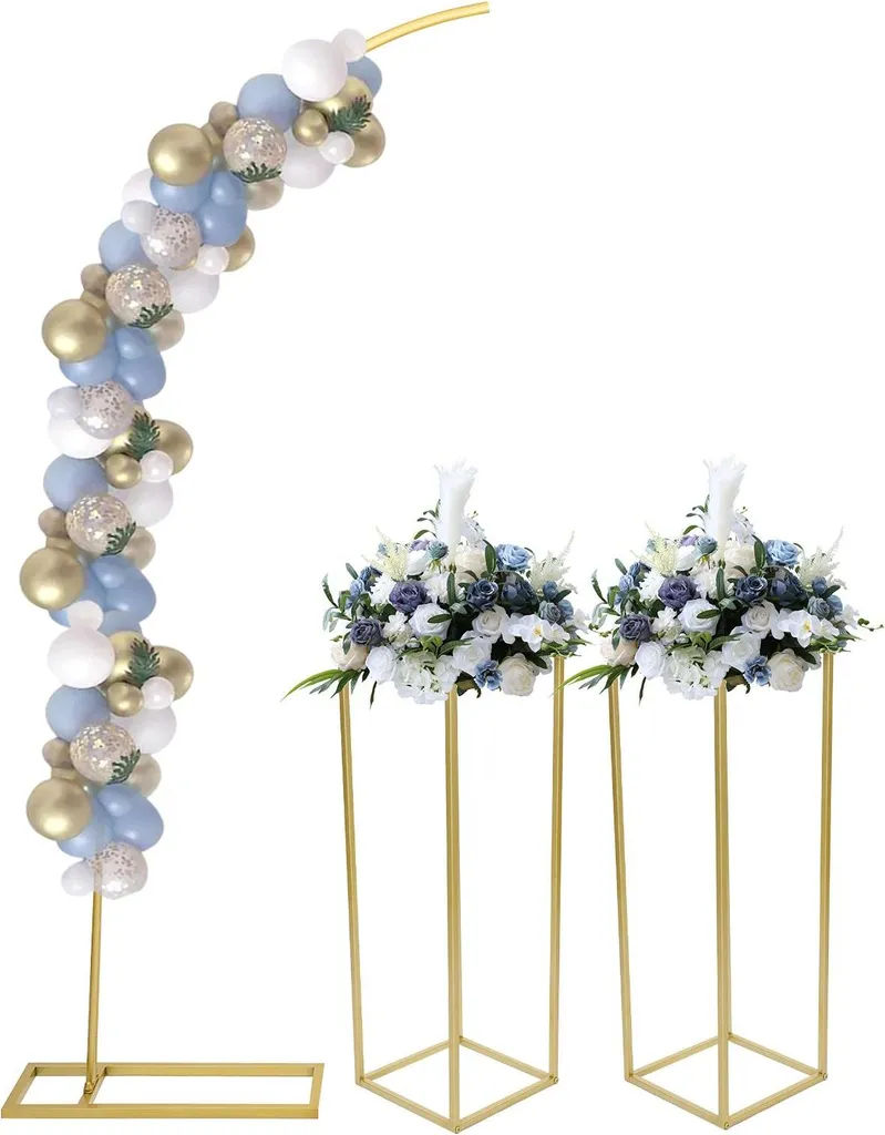 Support fleurs colonne acier doré stable pour grands décors de fête