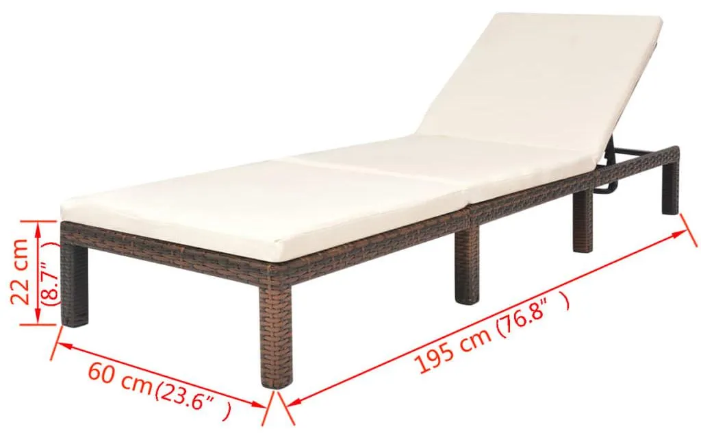 Chaise Longue Résine Tressée Brune Résistante avec Support vidaXL 195cm - 8