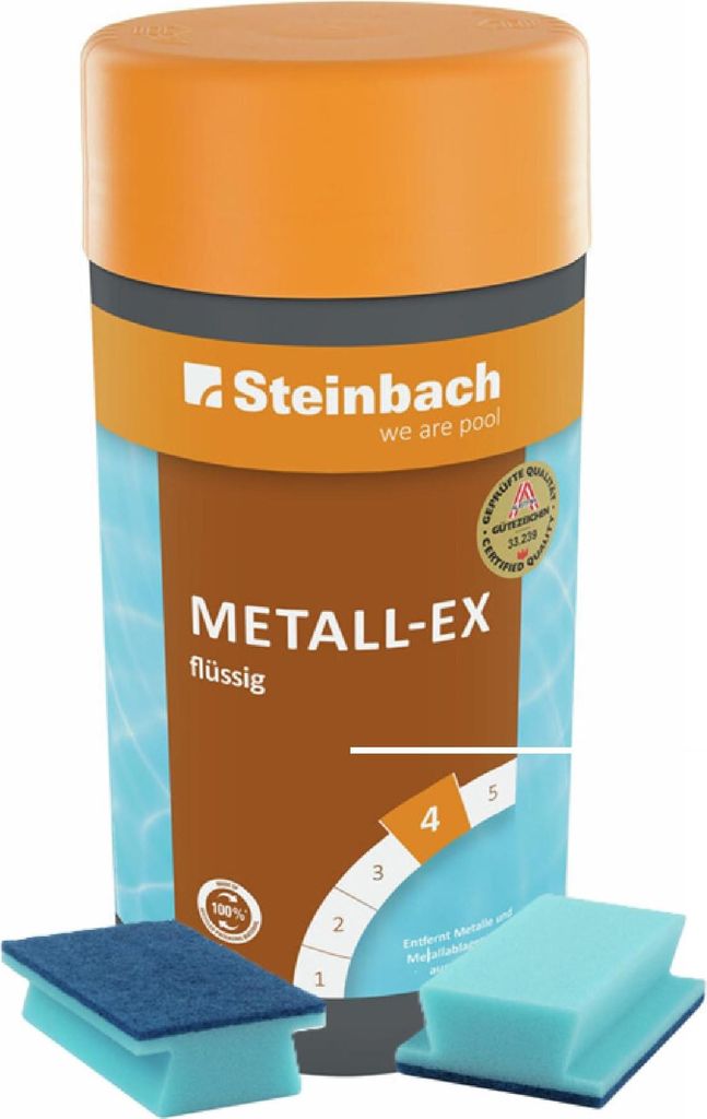 Steinbach | Pool Reinigungs-Set | Metall-EX flüssig 1l + Handschrubber Doppelpack | entfernt Metalle & Ablagerungen | ideal für Beckenböden, Wä...