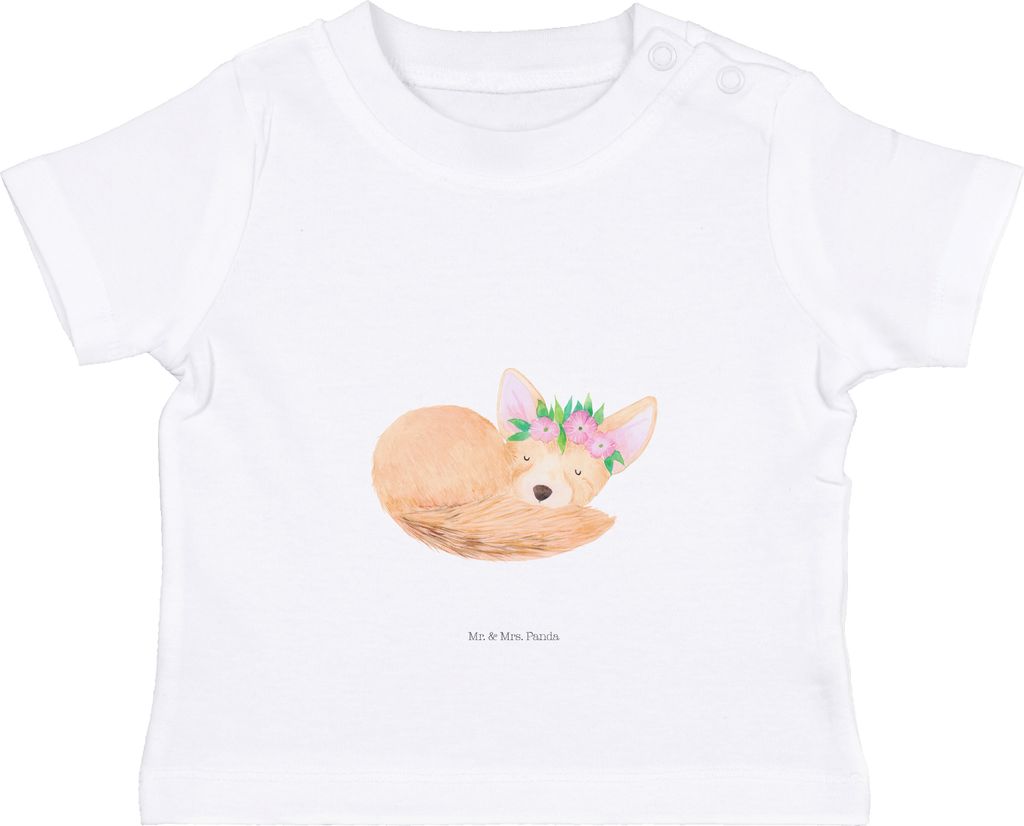 Mr. & Mrs. Panda T-Shirt Wüstenfuchs Blumen 0. - 6. Monat - Weiß - Geschenk, Wüste, Afrika, Blumenkranz, Glücklich, Kinder Shirt, Kleinkind, Ba...