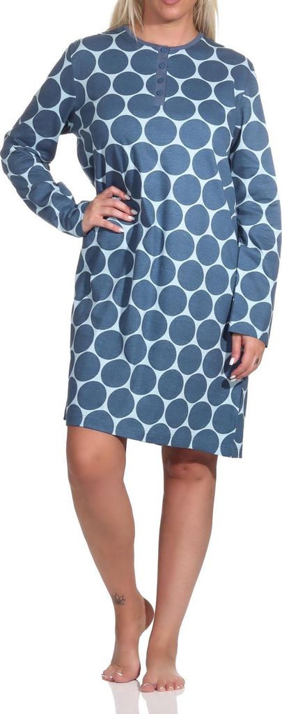 Elegantes Damen Nachthemd langarm in Tupfen / Punkte Optik ; marine , 40/42