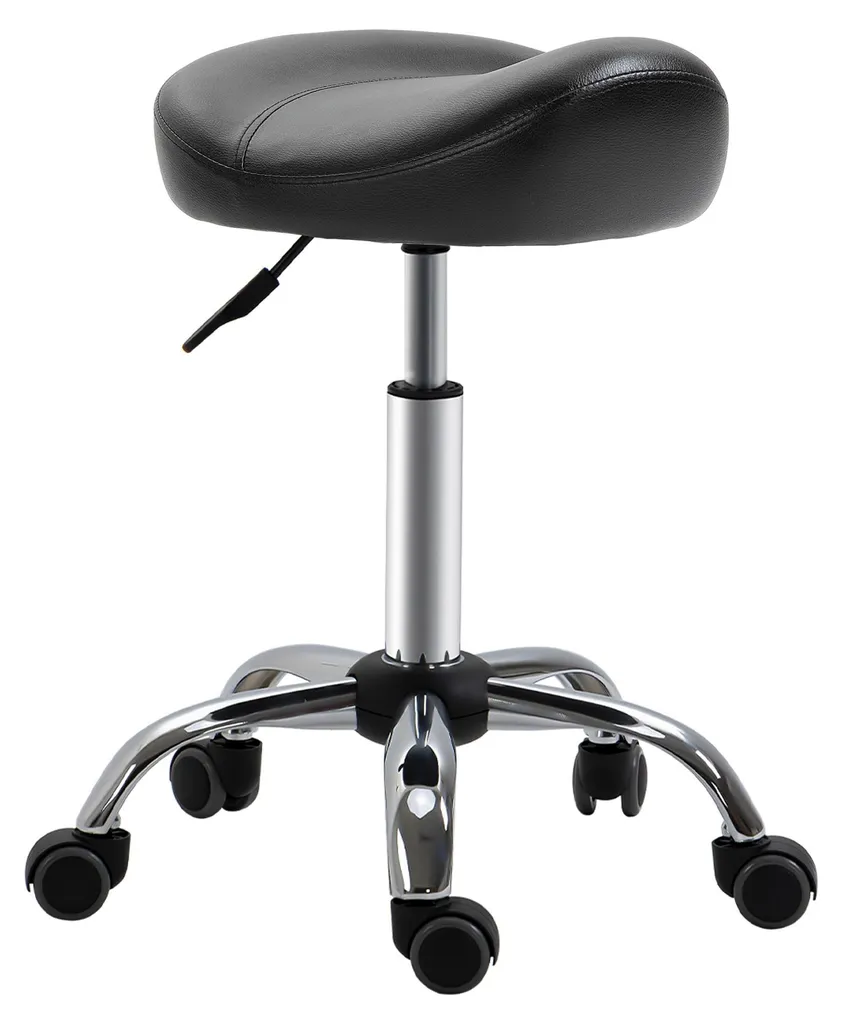 HOMCOM Tabouret à roulettes réglable en hauteur noir pour massage