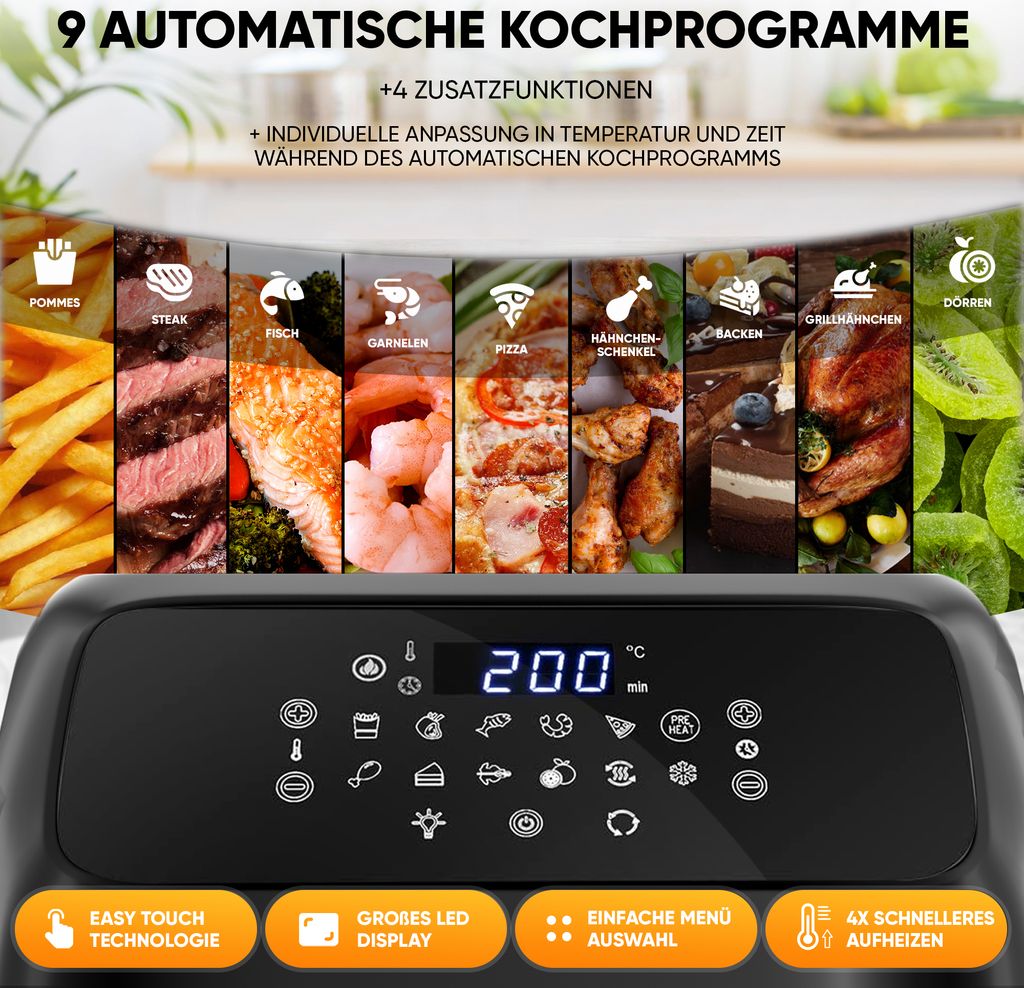 Stillstern Heißluftfritteuse 12L mit LED-Touchscreen, XXL Produktbild 5