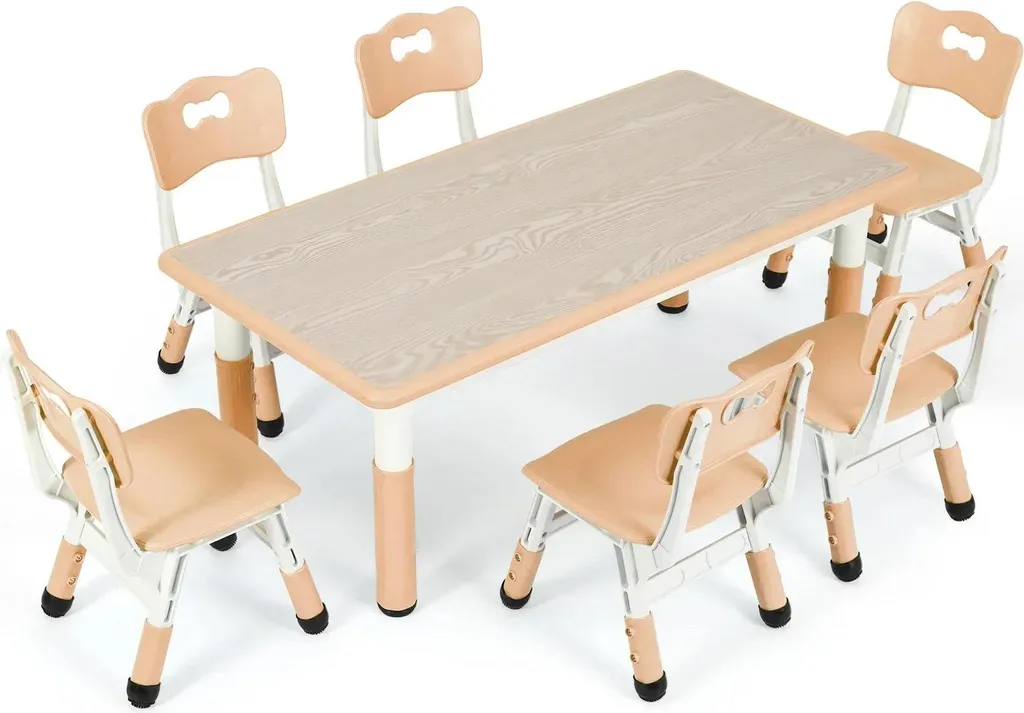 Table enfant 120x60 cm ajustable 48-60cm avec 6 chaises - Pack Complet