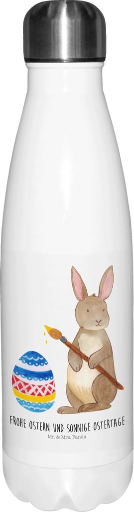 Mr. & Mrs. Panda Trinkflasche Hase Eier Malen - Weiß - Geschenk, Teeflasche, Ostern, Osterdeko, Thermos, Osterei, Thermosflasche, Ostergrüße, Ka...