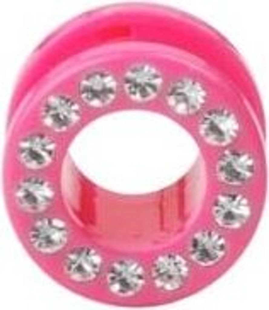 Ohr Flesh Acryl Tunnel Piercing Screw On Pink Mit Kristalle - 10mm