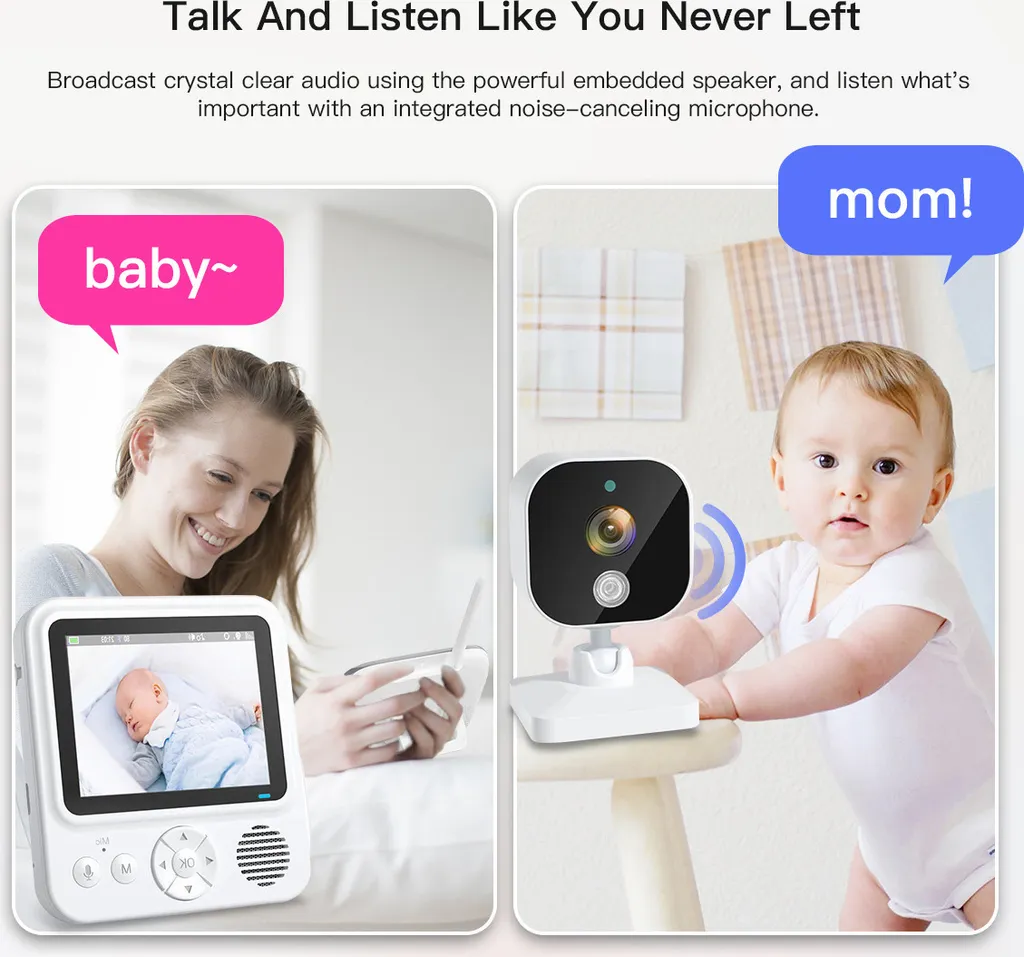 INF Moniteur Vidéo Bébé 2,4G avec Audio Bidirectionnel et Vision Nocturne