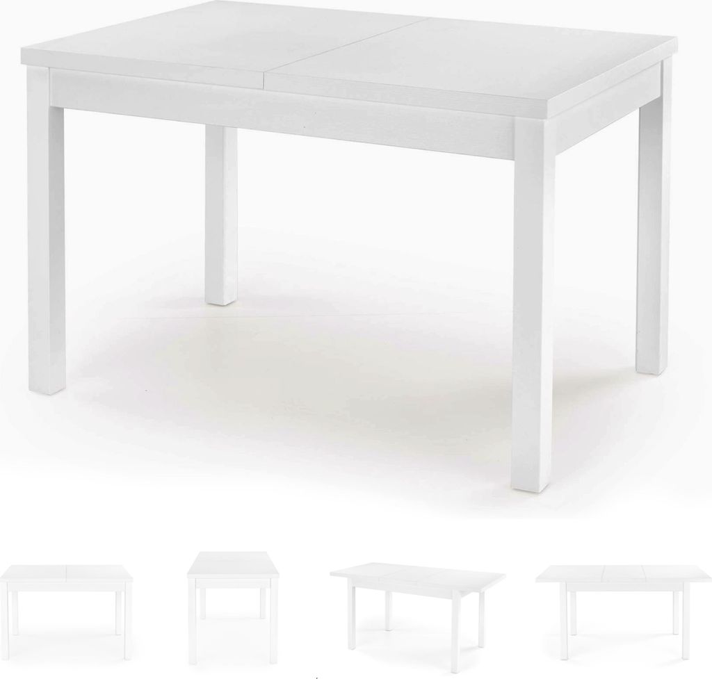 Esstisch Ausziehbar - 120-160 cm Lange - Weiß - Rechteckig - Für 4–6 Personen - Küchentisch - Holztisch für Esszimmer