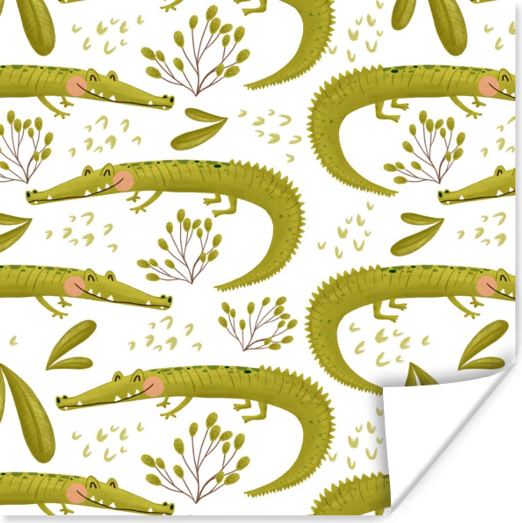MuchoWow Poster Dschungel - Krokodil - Grün 100x100 cm - Babyzimmer