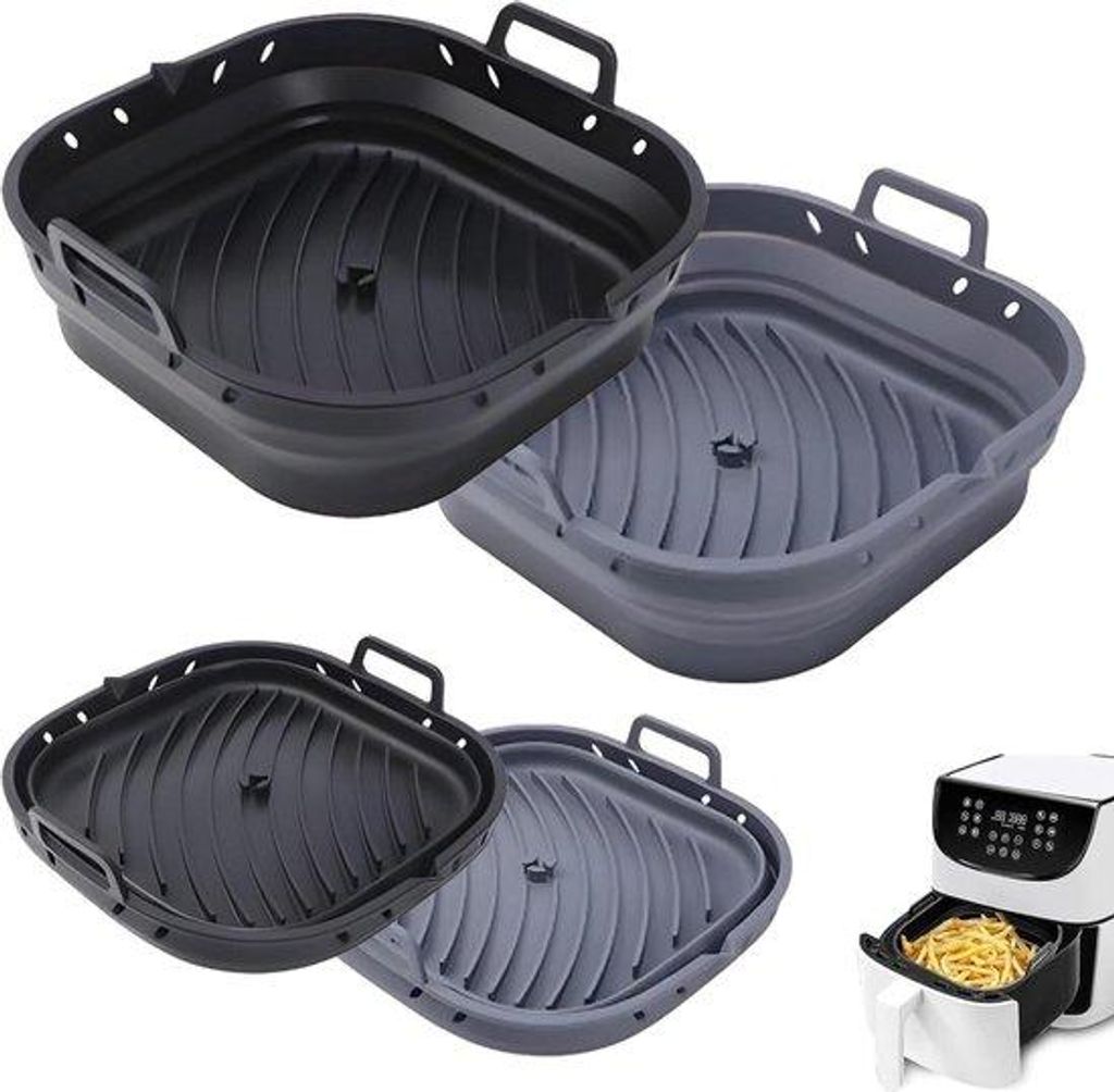 Silikonform für Luftfritteuse - 2 Teile - Quadrat XXL Zubehör - 55 l 64 l - Faltbarer Accessoire - 22 cm