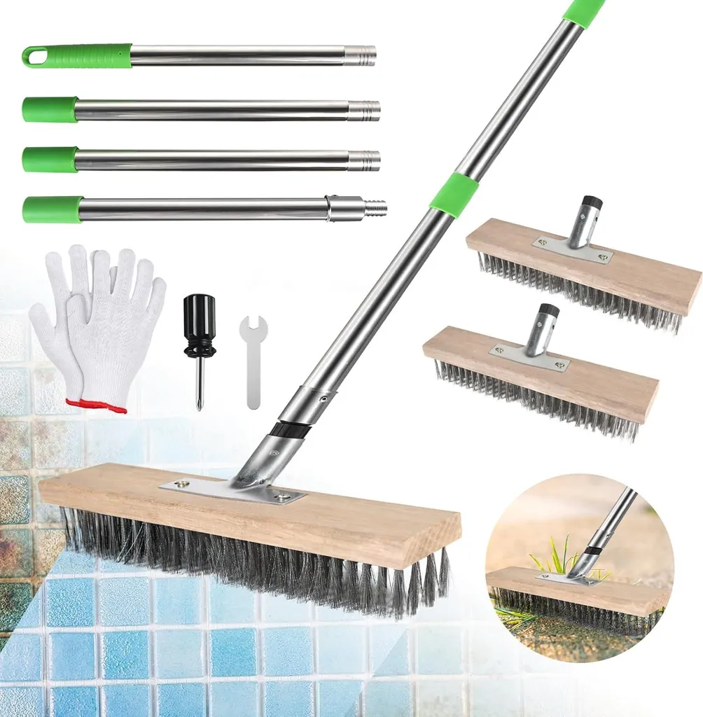 Balai de désherbage extérieur en acier 30 cm et manche long pour terrasse