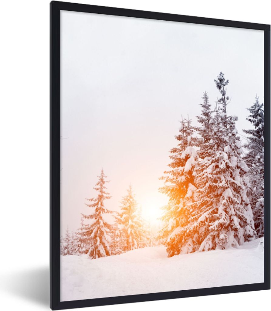 MuchoWow Gerahmtes Poster Sonne - Bäume - Schnee 30x40 cm - Poster mit Schwarzem Bilderrahmen Wandposter Rahmen Foto Bilder - Wanddeko - Kunstdr...