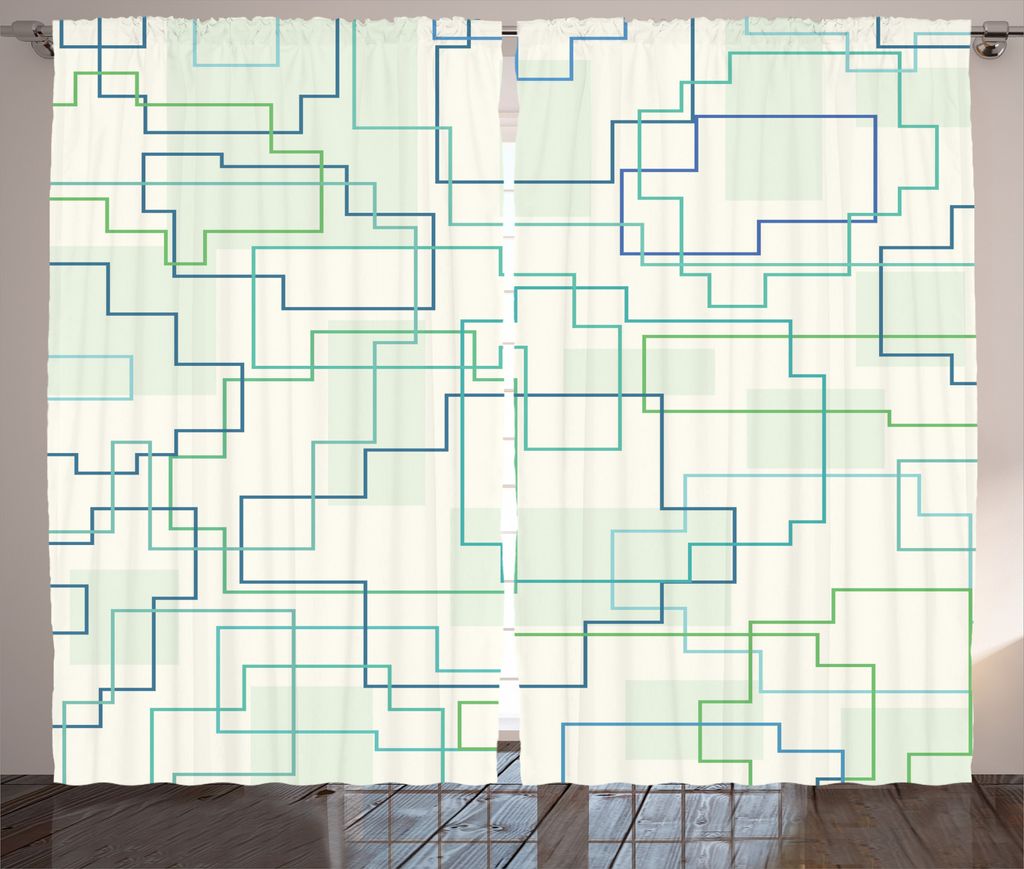 ABAKUHAUS Geometrisch Rustikaler Vorhang, Zukunft Town Motiv, Wohnzimmer Universalband Gardinen mit Schlaufen und Haken, 280 x 175 cm, Königsblau ...