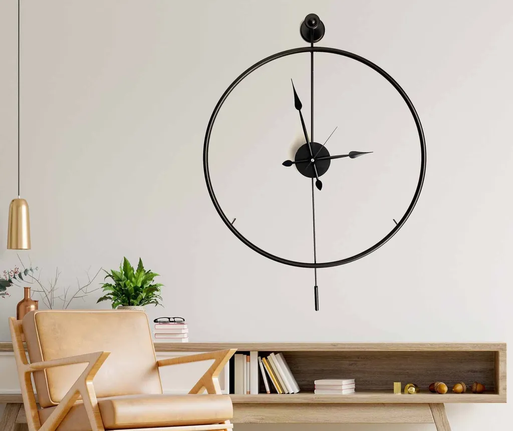 Horloge Murale Géante Décorative en Métal Noir pour Salon et Bureau