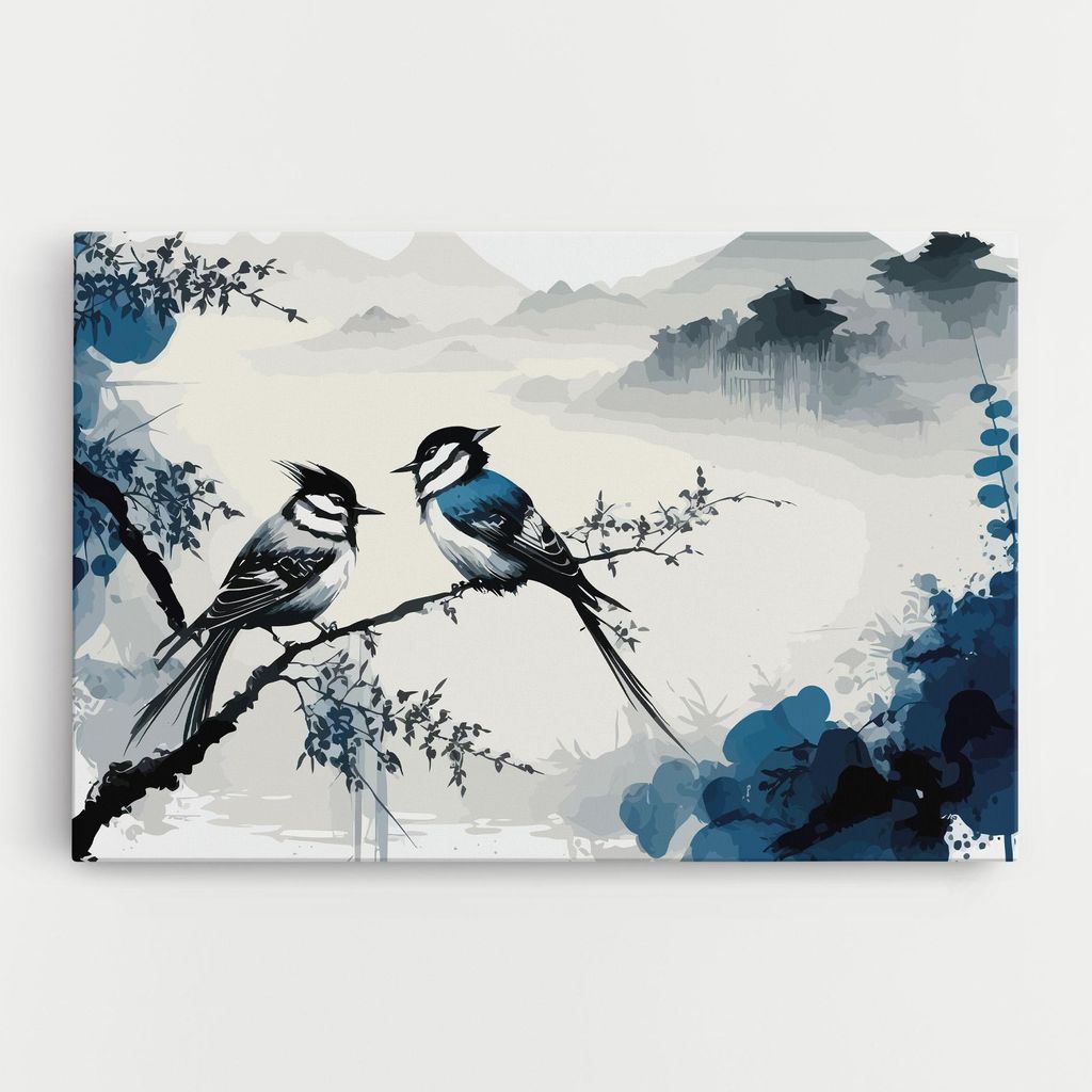 ARTHUB Leinwandbild 40x60 cm, Asiatic Blue Bird | Wohnzimmerdekoration, Hängende Bilder, Wanddekoration, Heimdekoration, Moderne, Asiatisch