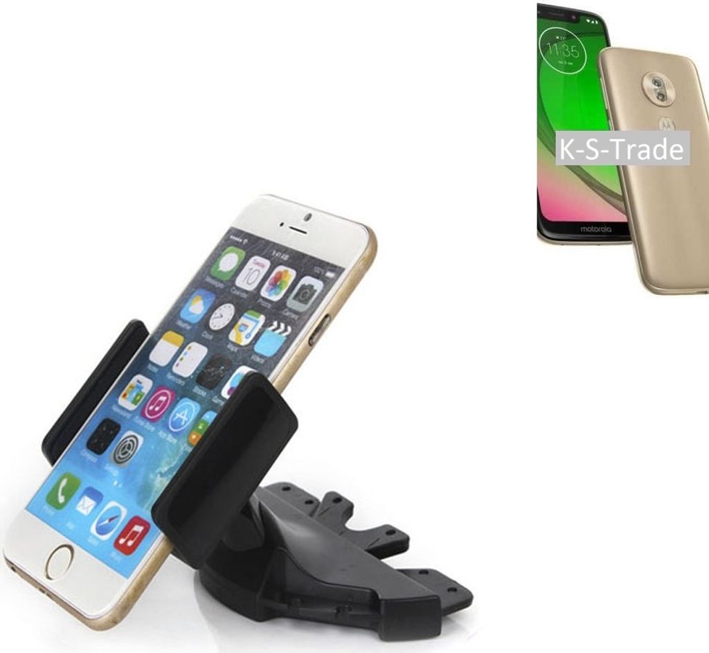 K-S-Trade CD Schlitz Halterung kompatibel mit Motorola Moto G7 Play Autohalterung KFZ-Halter Radio Handy Halterung 360° drehbar schwarz