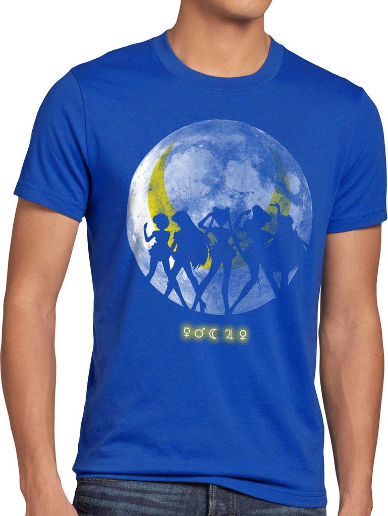 style3 Sailor Senshi T-Shirt Herren mond mondstein moon luna mars planet anime, Größe:5XL, Farbe:Blau