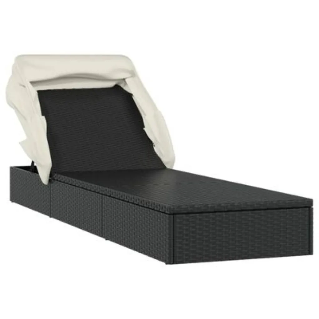 Transat rotin avec toit solaire noir 213x63x97 cm : confort à l'ombre - 3