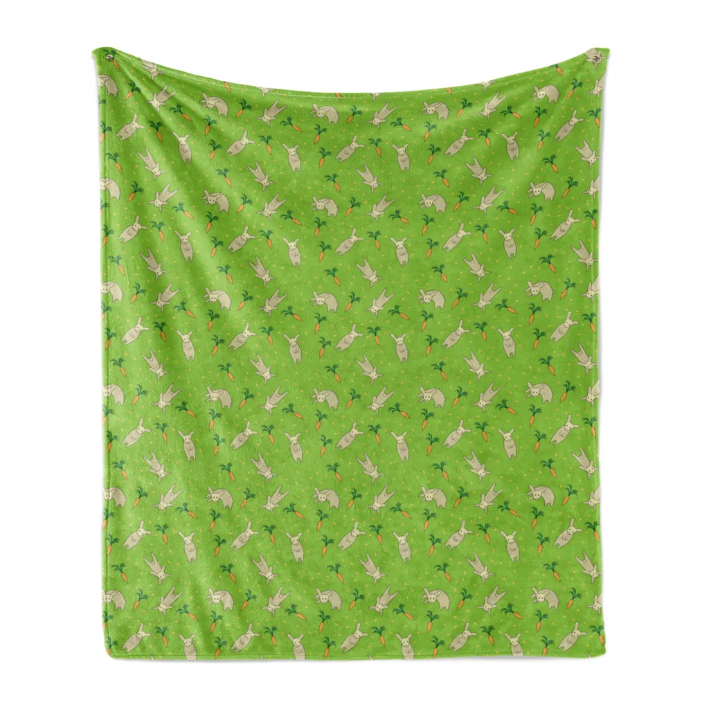 ABAKUHAUS Coperta Flanella 125x175 cm Verde Lime Coniglietti e Carote