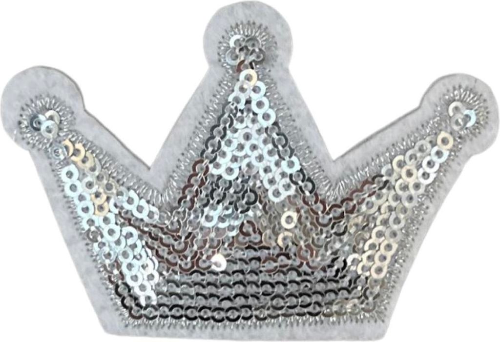 Kronen-Pailletten-Emblem-Aufnäher zum Aufbügeln, silberweiß