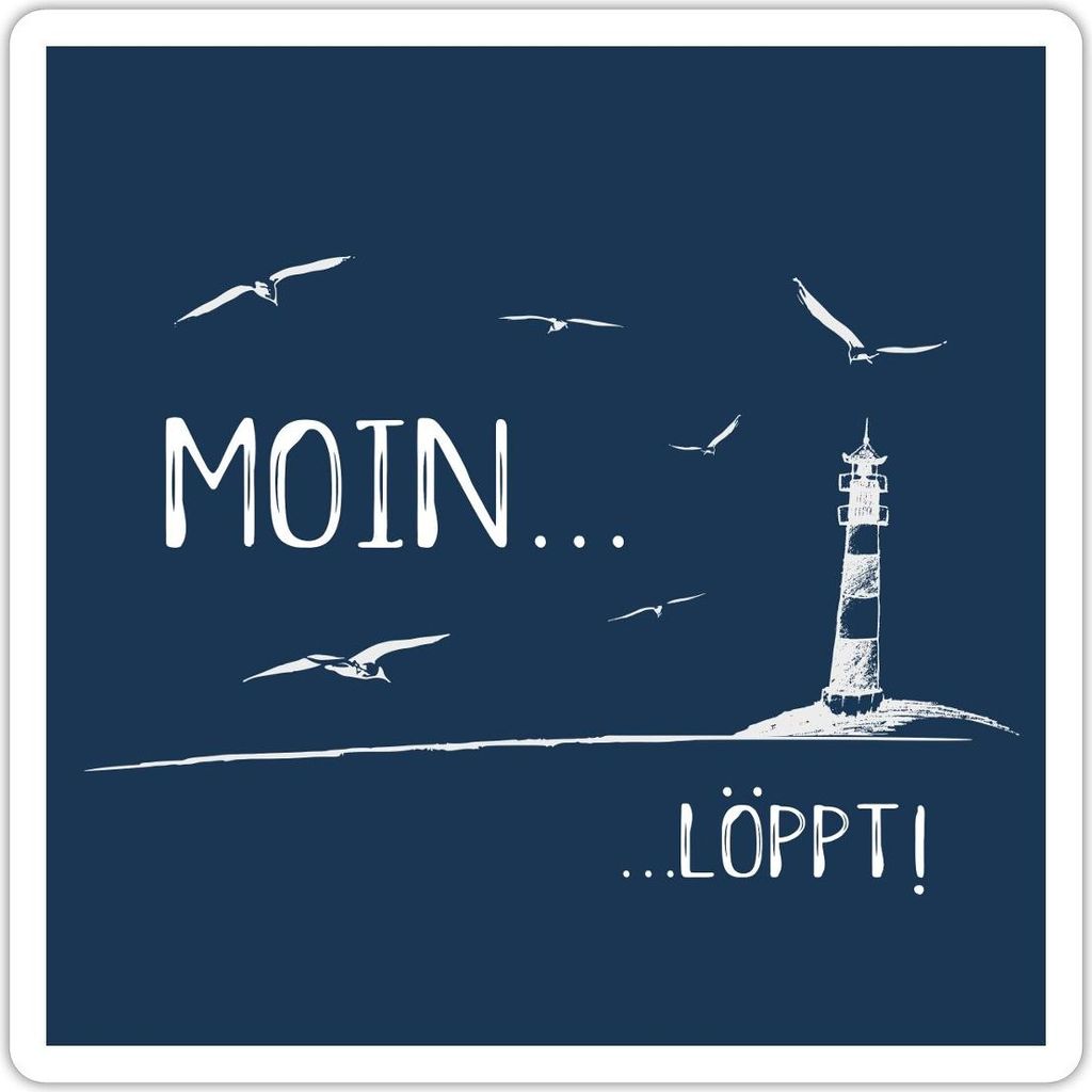 Spreadshirt Moin Löppt Läuft Bei Mir Dialekt Plattdeutsch Sticker Aufkleber, 10 x 10 cm, Mattweiß