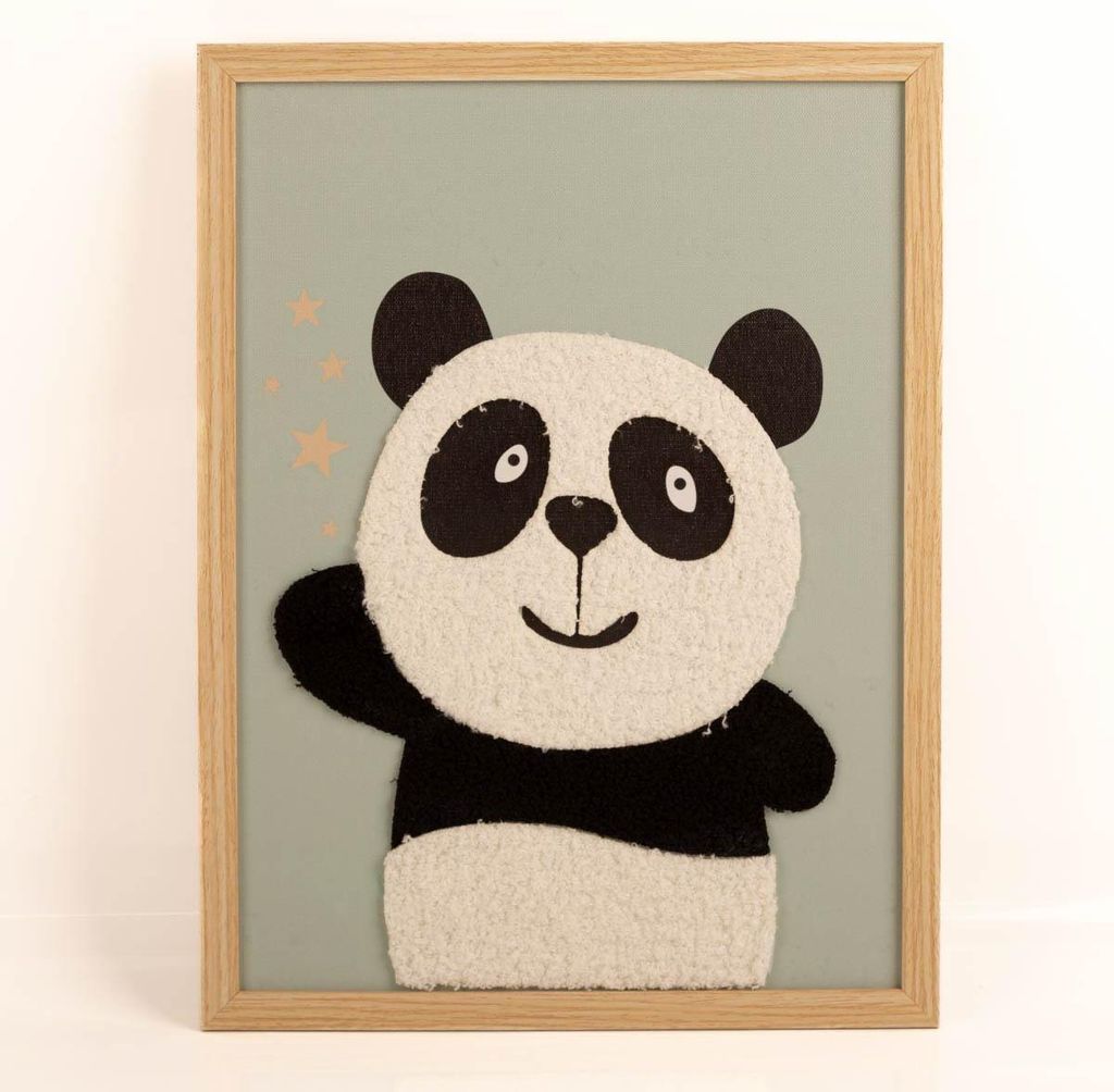 Wandbild Panda mit Stoff-Applikation im Holzrahmen mint Produktbild 