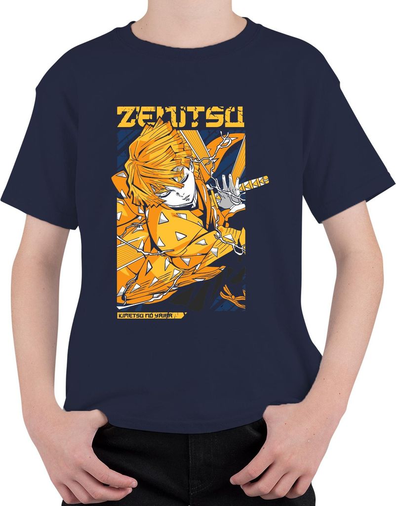 Zenitsu Kimetsu no Yaiba Blitz Schwert Anime Dämonenjäger Japan Y2K Streetwear Uni Kinder T-Shirt, Navy, 140